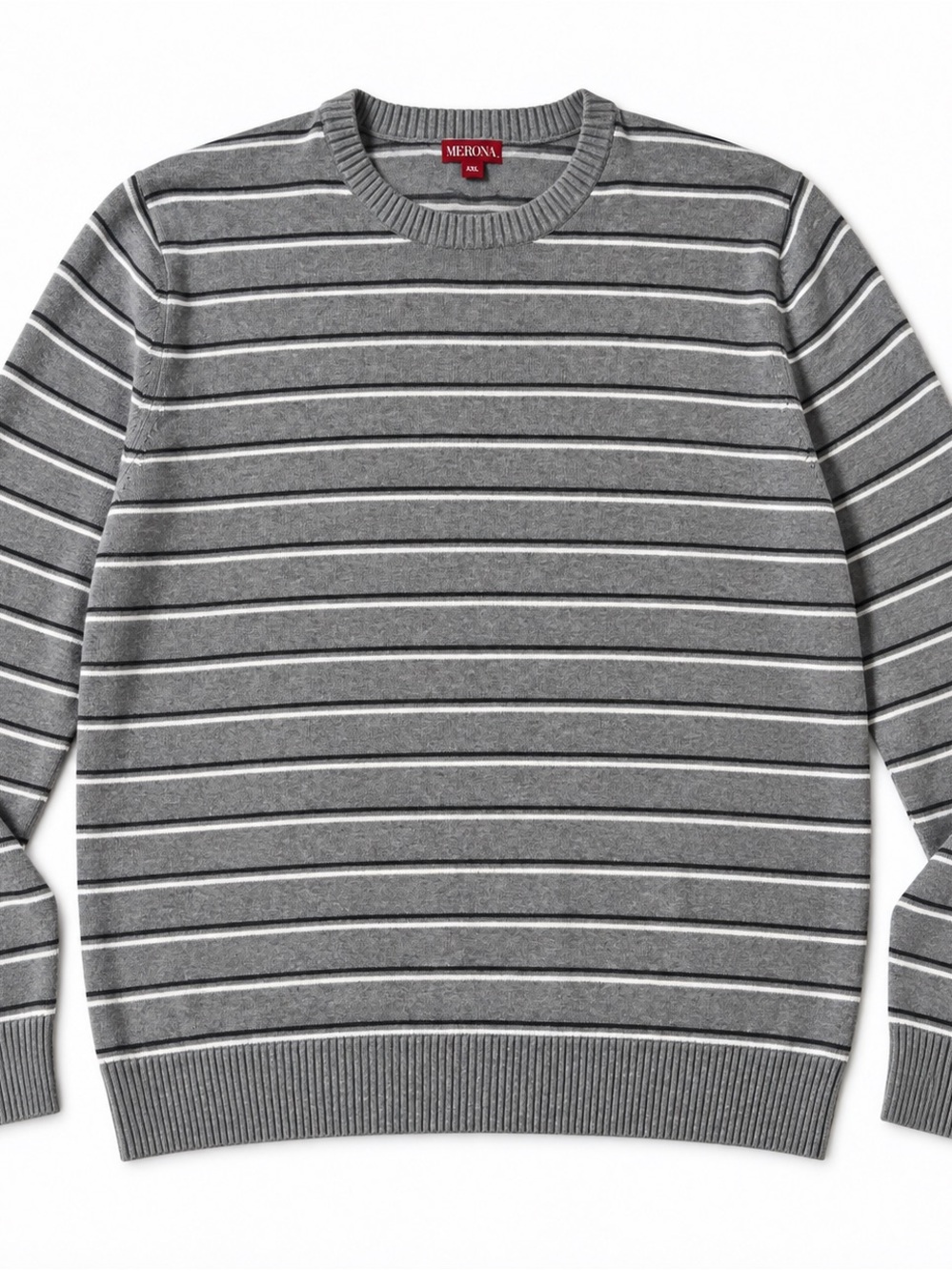 Merona Gray and White Striped Crewneck Sweater - Men
